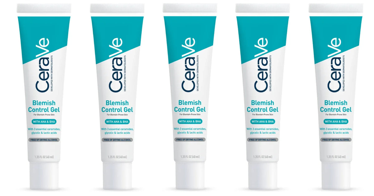 Acne Control Gel with AHA & BHA - CeraVe Blemish Treatment, 1.35 fl oz, 5 Pack