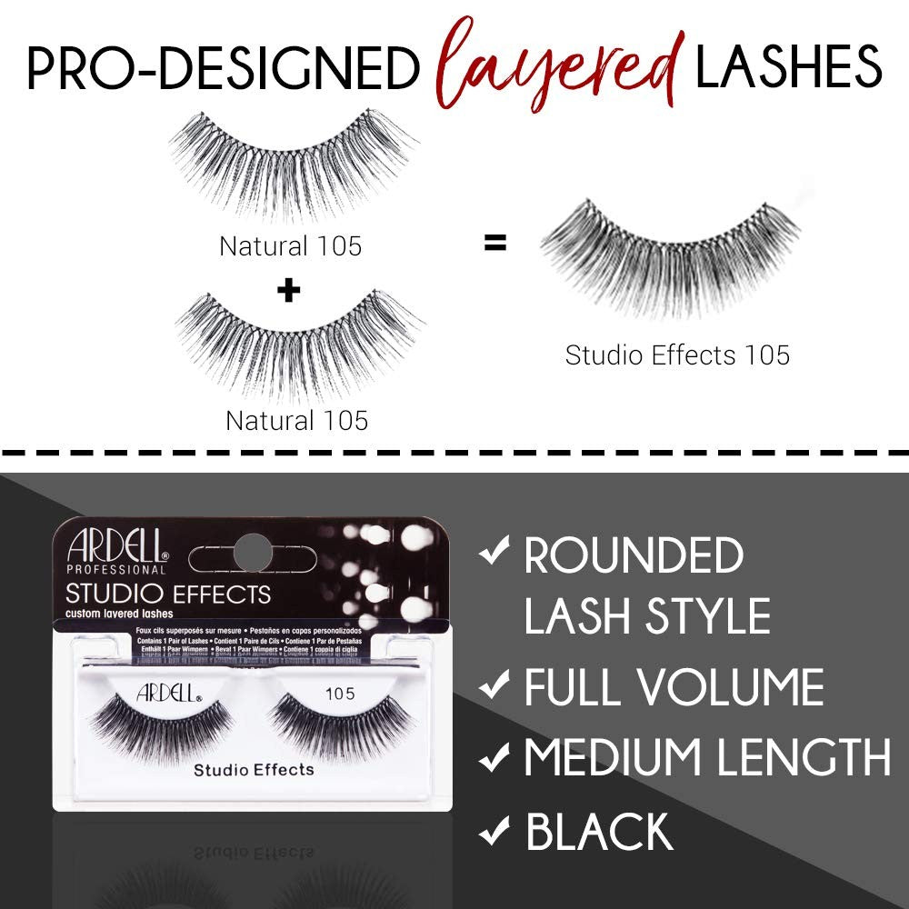 False Eyelashes 105 - Layered Voluminous Dramatic Lash, Black - Pack of 1