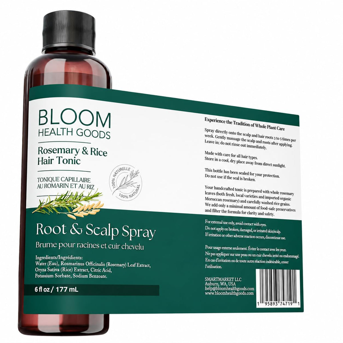 Homegrown Rosemary and Rice Water Spray for Hair Growth Care Natural