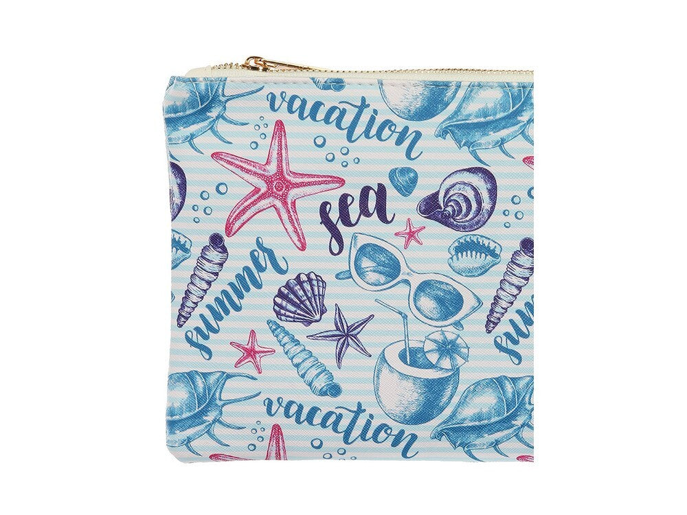 Blue Sealife Vinyl Cosmetic Pouch Clutch Makeup Bag 10 x 7 Gift Idea