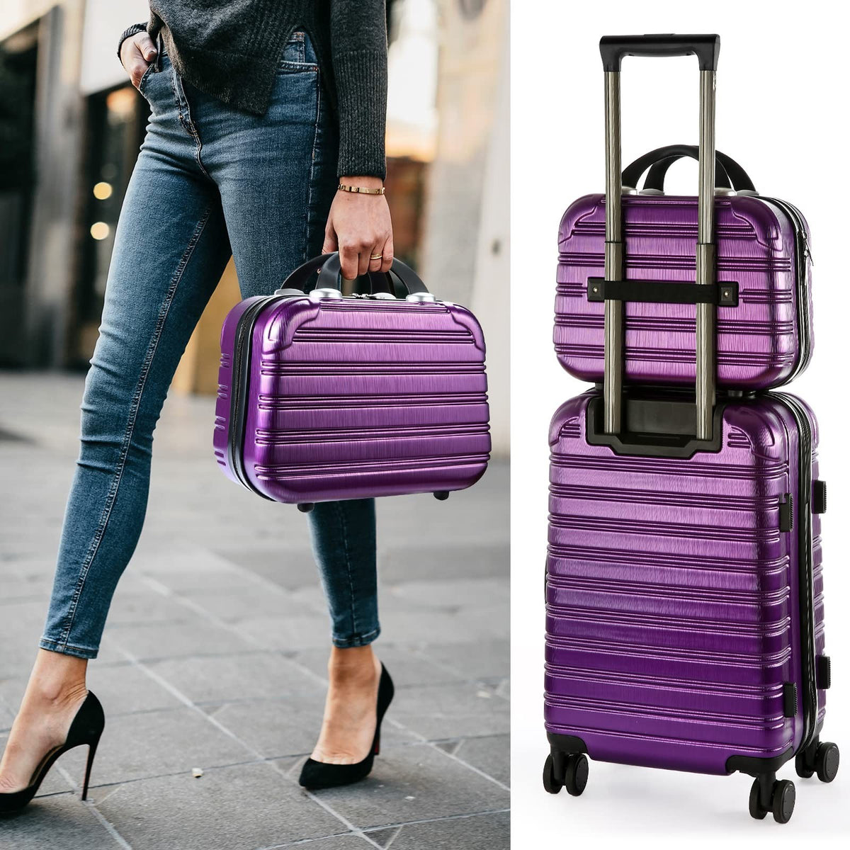 14-Inch Hard Shell Makeup Train Case - Portable Cosmetic & Toiletry Organizer