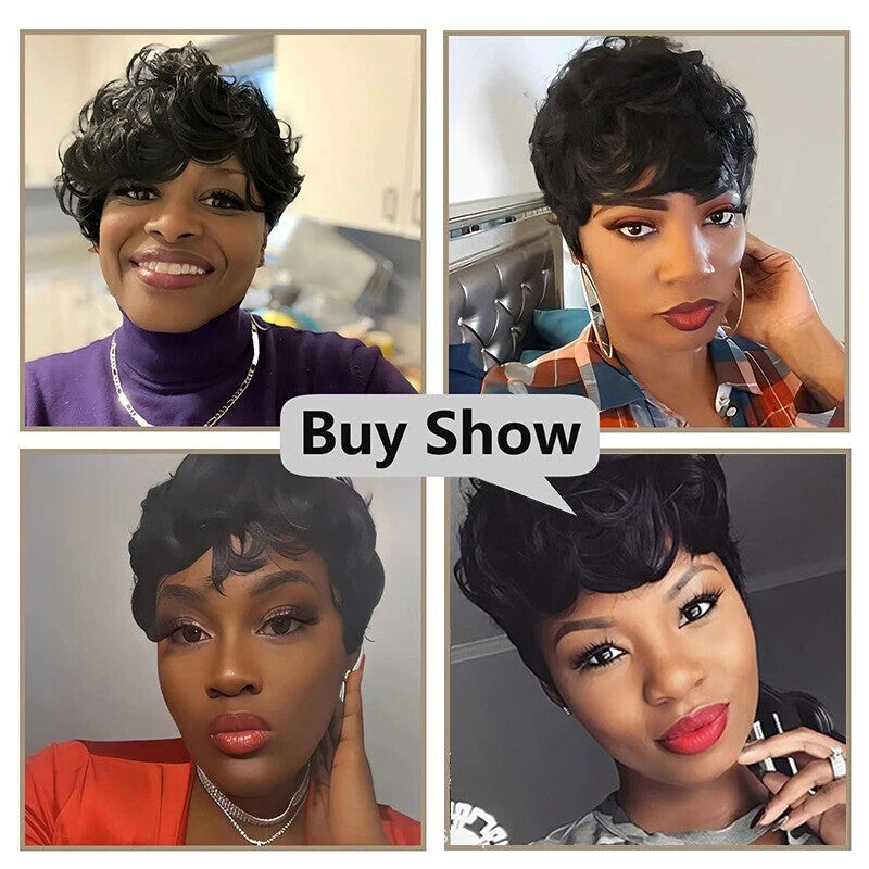 Short Pixie Wig for Black Women Human Hair Natural Style - Adjustable Cap