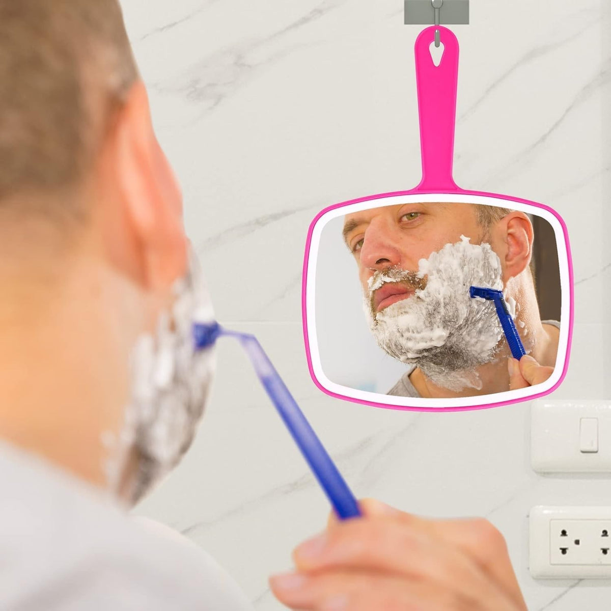 Handheld Vanity Mirror with Hanging Hole - 7.4 in W x 10.4 in L, Pink