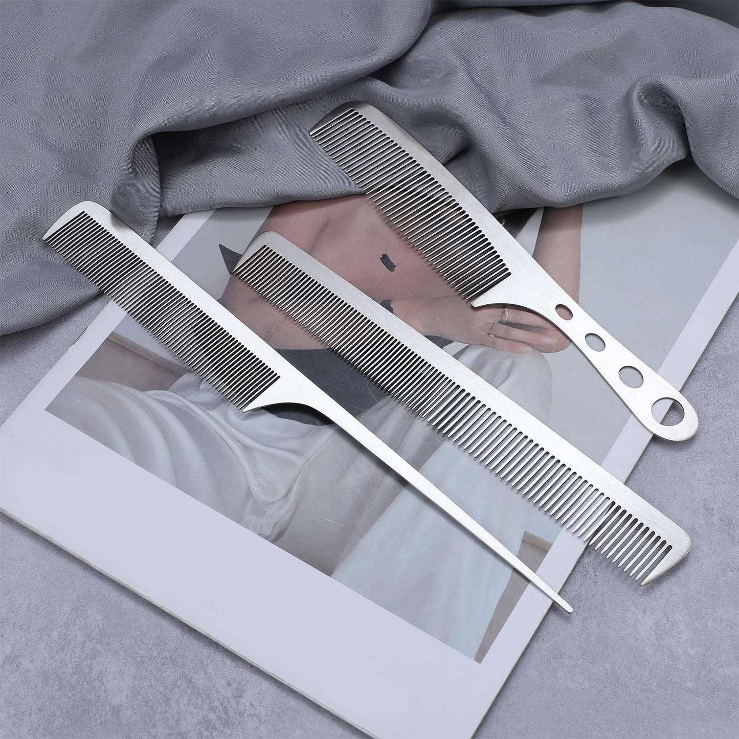 Metal Fine Tooth Comb Set - Stainless Steel Detangling & Styling Tools