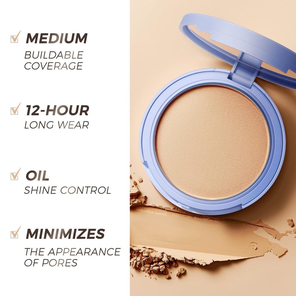 Waterproof Face Powder Set Shine Control & Fine Line Smoothing - 3 Shades