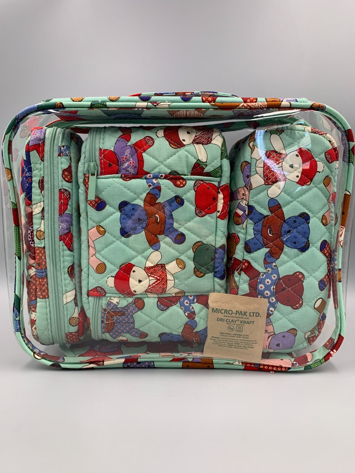 Vera Bradley Toasty Teddies 4-Piece Cosmetic Makeup Bag Set - Green