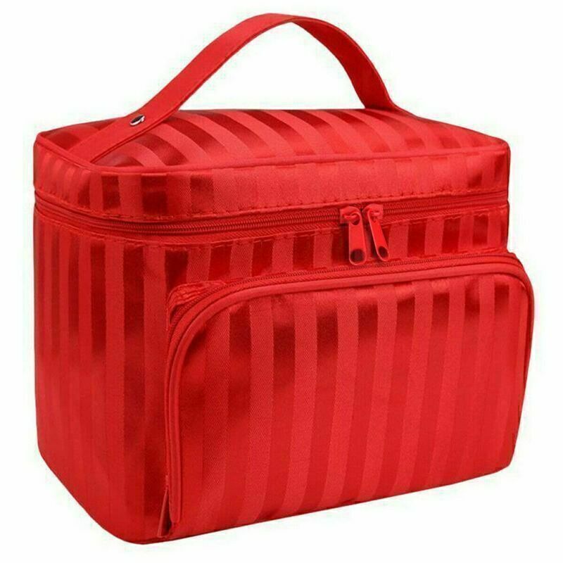 Large Cosmetic Makeup Bag Organizer Travel Kit with Handle and Multiple Pockets