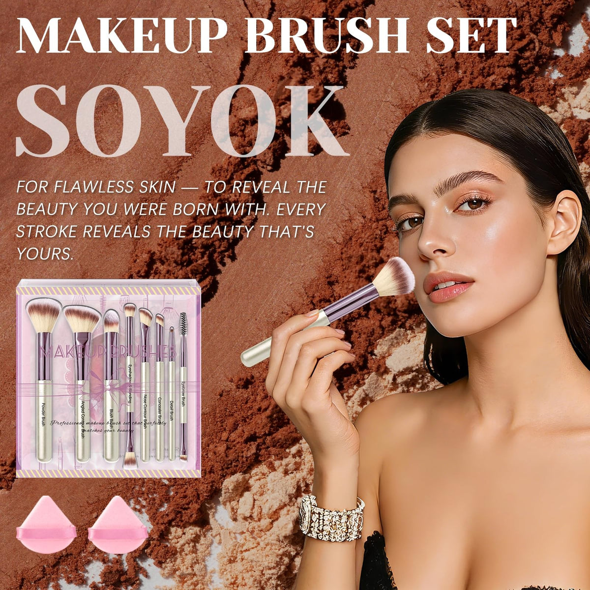 Makeup Brush Set 10 Pcs Premium Synthetic Brushes with 2 Puffs