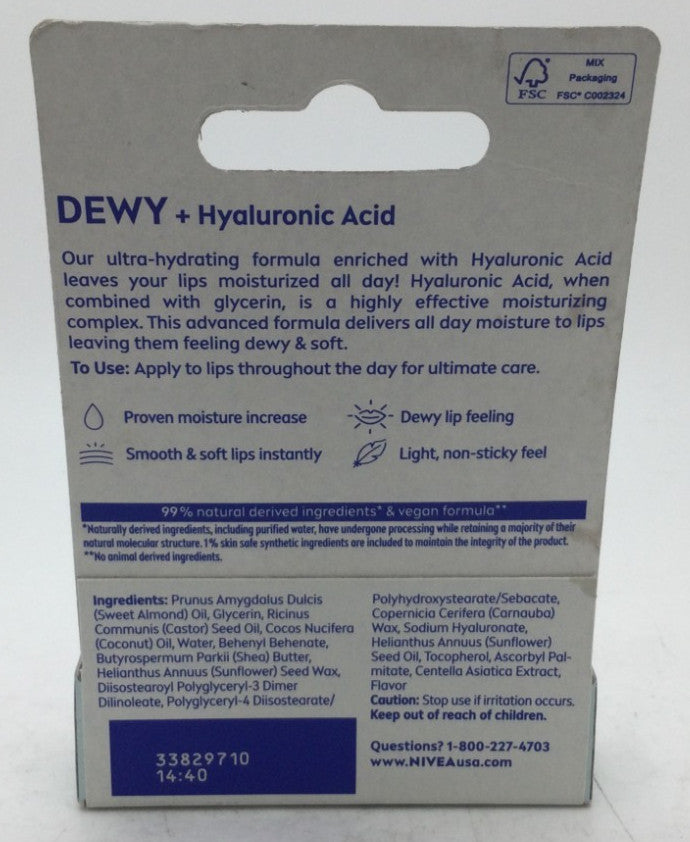 NIVEA Dewy Lip Care with Hyaluronic Acid Lip Balm 4-Pack - Hydrating