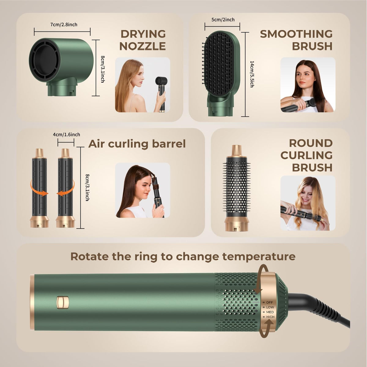 5-in-1 Hot Air Blow Dryer Brush Set with Detachable Curler