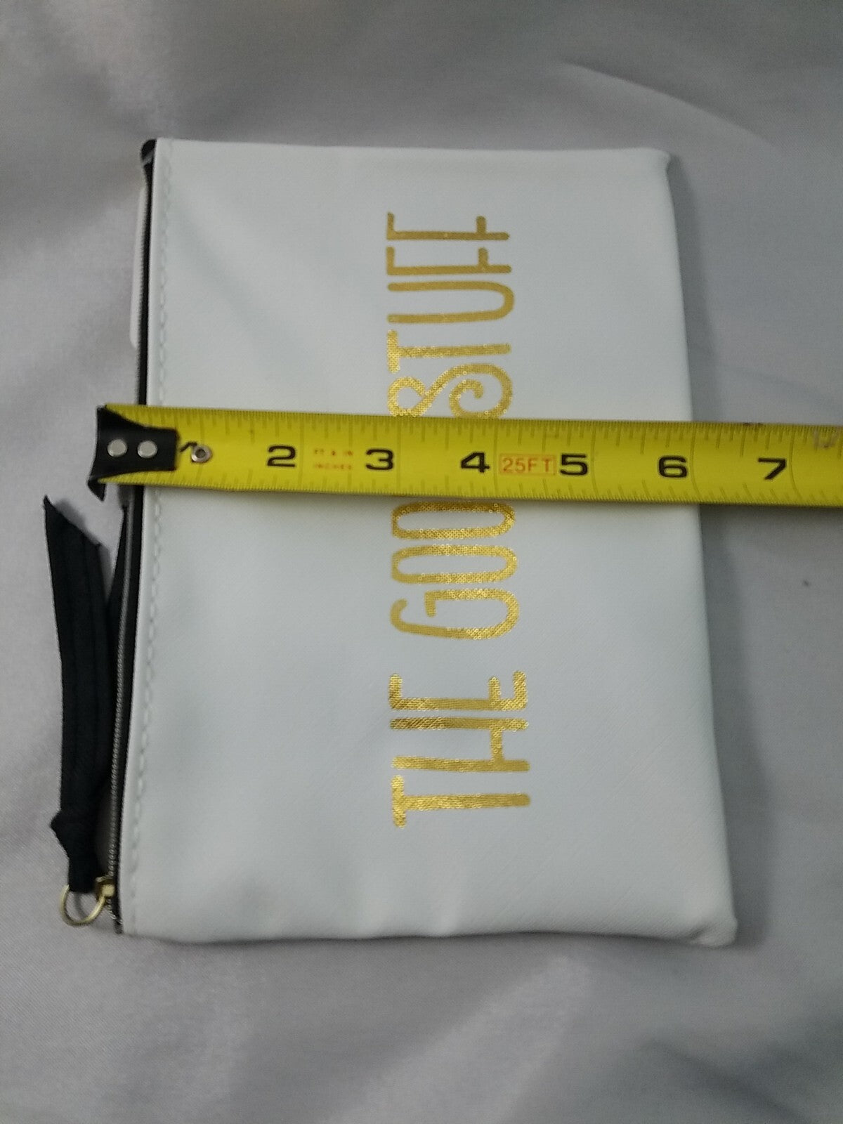 The Good Stuff Cosmetic Pouch Bag - Small White & Gold Zipper Makeup Bag