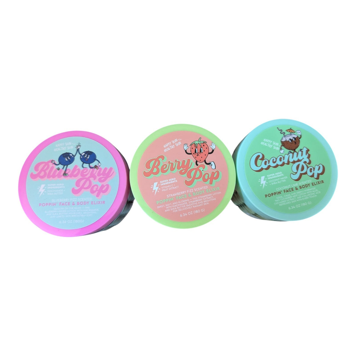 Happy Skin Healthy Poppin Face & Body Elixer Care Set Of Three New