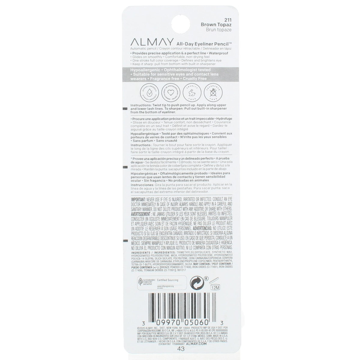Waterproof Eyeliner Pencil Brown Topaz 211 - Long-Lasting Makeup