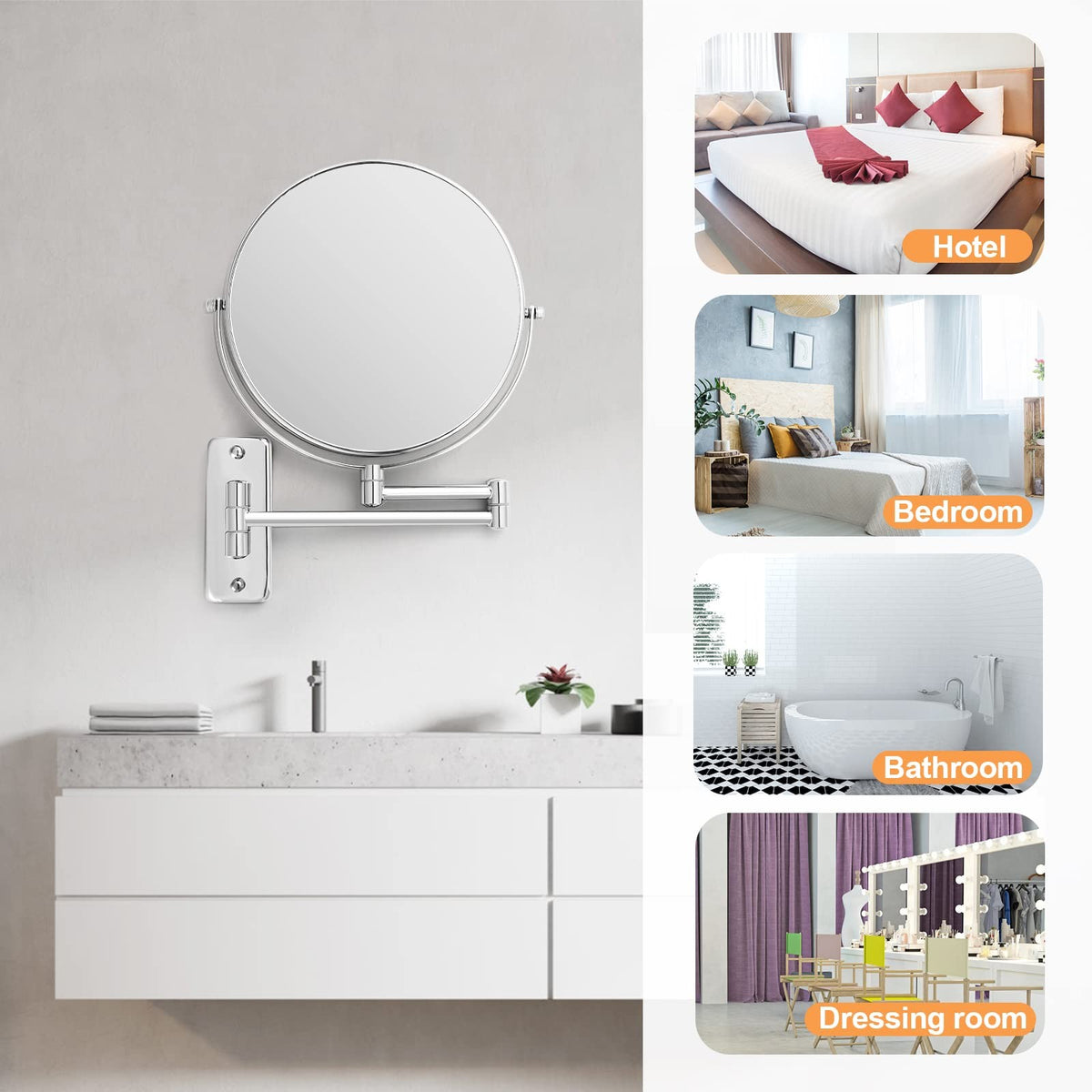 Wall Mounted Makeup Mirror 8 Inch with 1X/10X Magnification & Swivel Extension