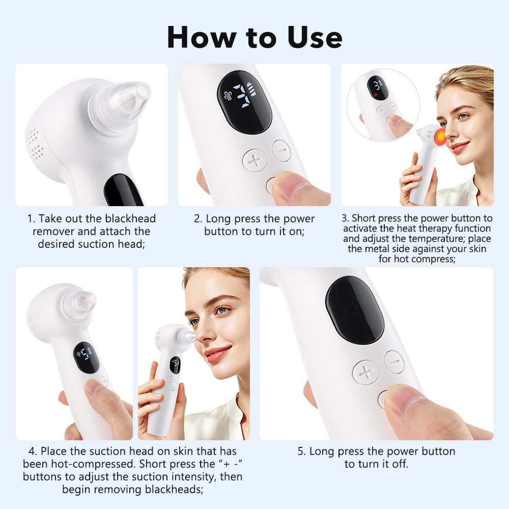 Electric Blackhead Remover Vacuum Pore Cleaner with Hot Compress & Replaceable Heads