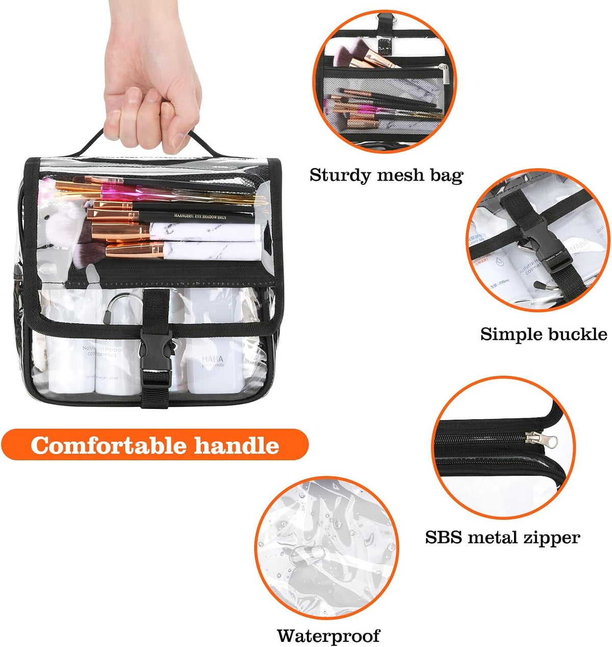 Transparent Travel Toiletry Bag with TSA Compliant Removable Cosmetic Organizer