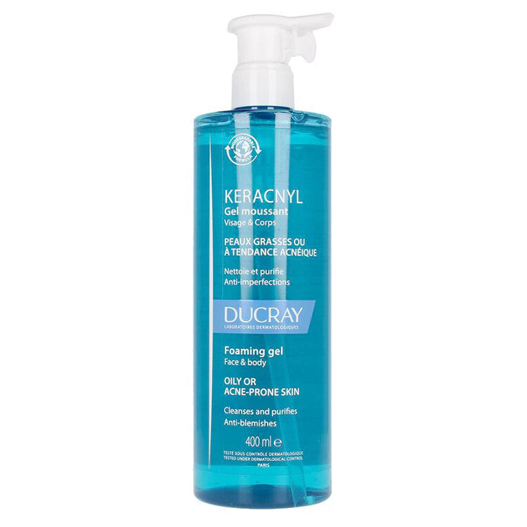 Ducray Keracnyl Foaming Gel - Acne-Prone Skin Cleanser 400ml, 2 Pack