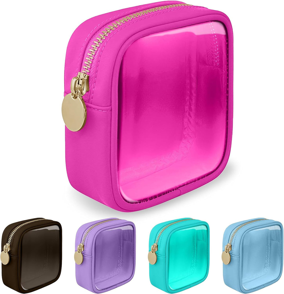 Clear Mini Travel Makeup Organizer Bag - Compact Pouch for Purse, Small Cute Preppy Cosmetic Bag