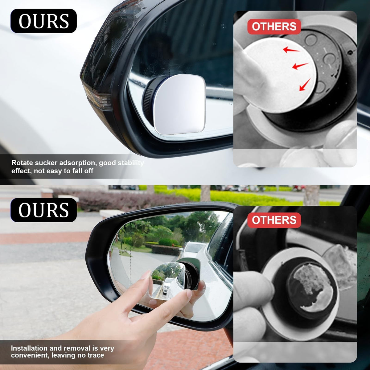 Car Blind Spot Mirror - Frameless Convex Wide-Angle Side Mirror with Adjustable Suction Cup