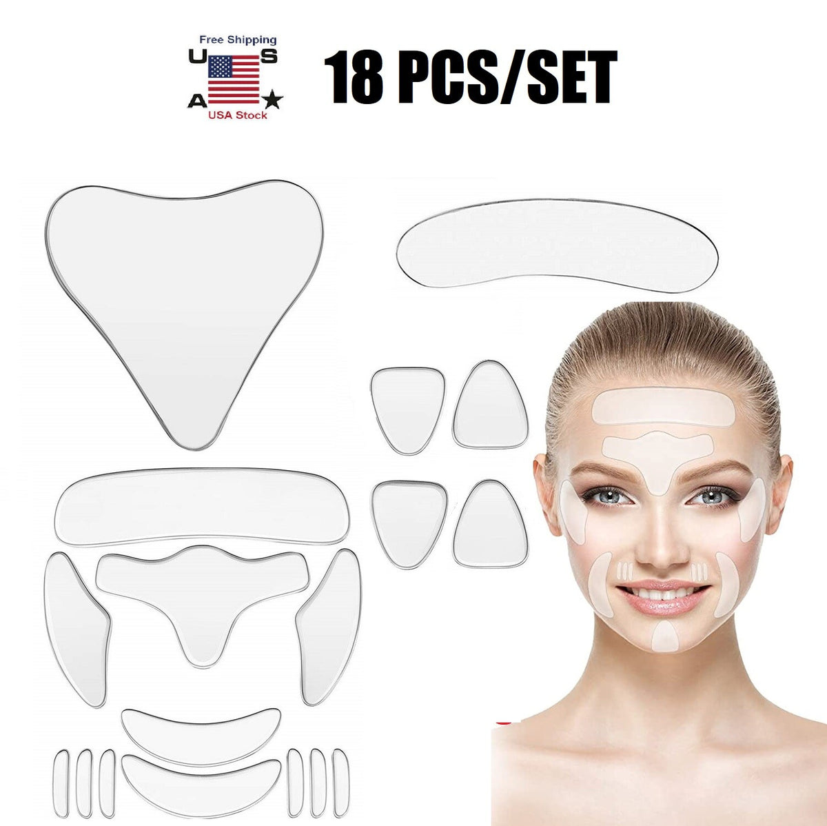 Reusable Silicone Face, Neck & Chest Wrinkle Lift Pads Set - Anti-Aging Skin Care