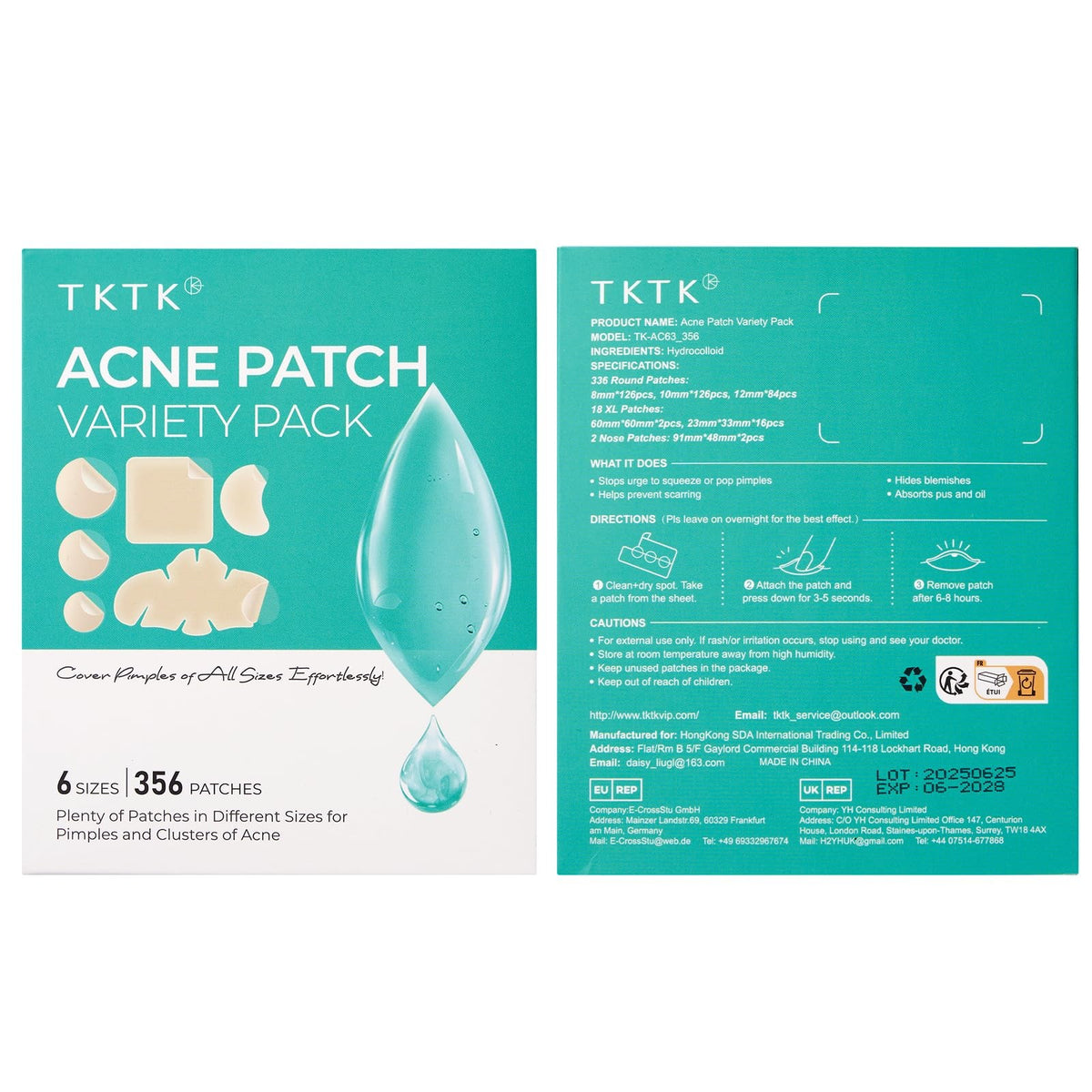 Hydrocolloid Acne Patches, 6 Sizes, 356 Count