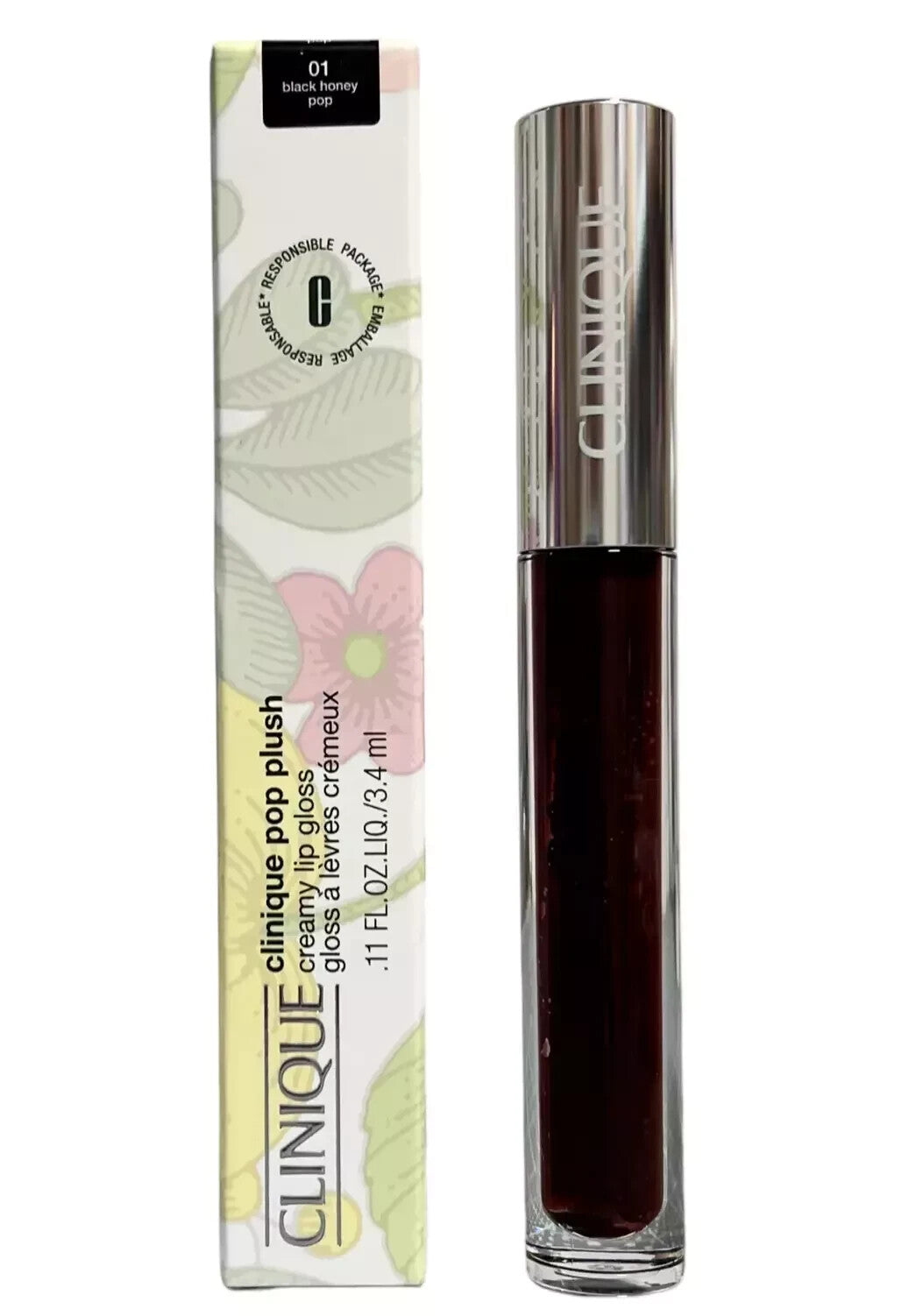 Clinique Pop Plush Creamy Lip Gloss 01 Black Honey Pop 3.4 ml NIB