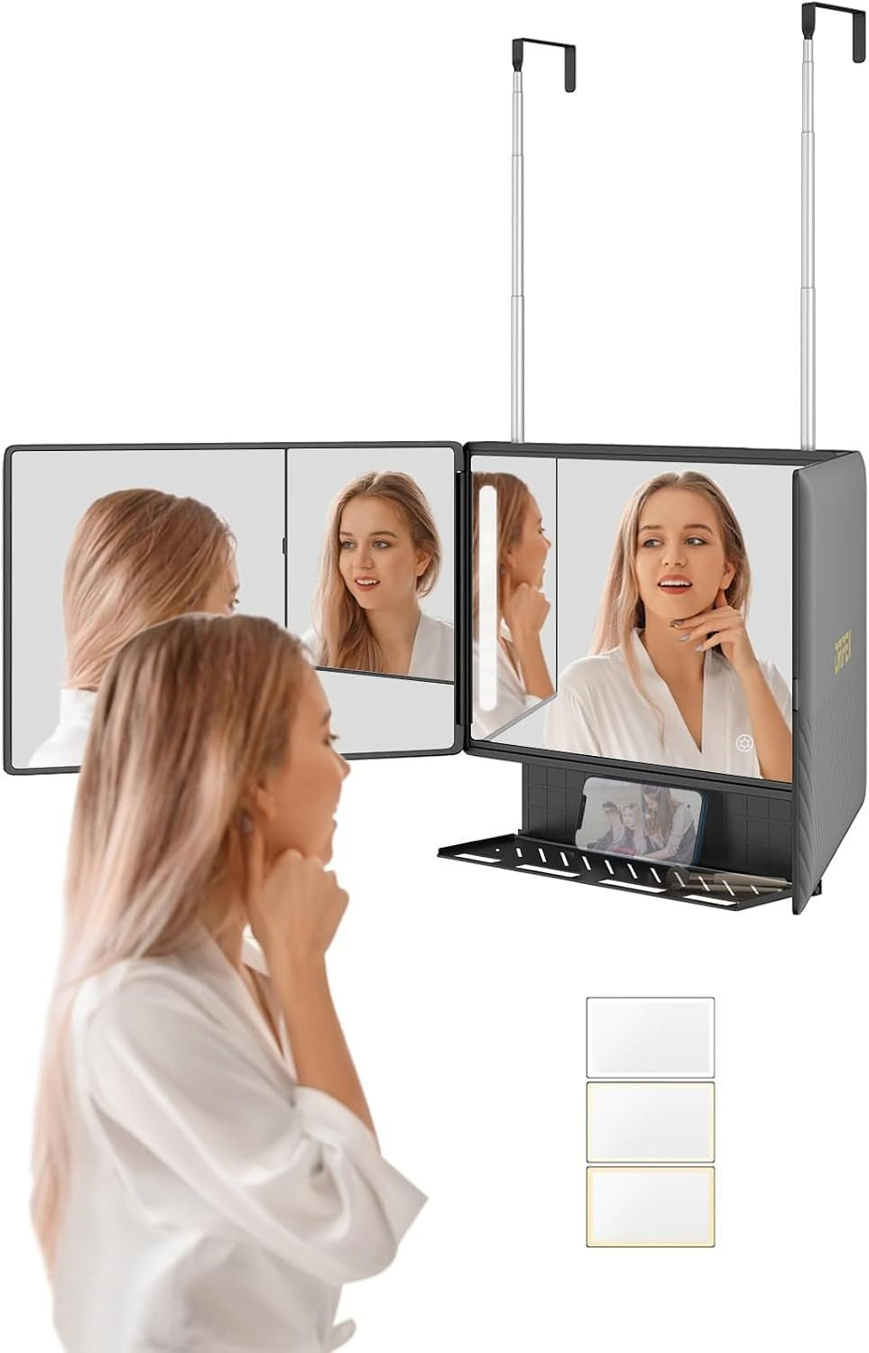 3-Way LED Lighted Makeup & Hair Styling Mirror with Storage Shelf