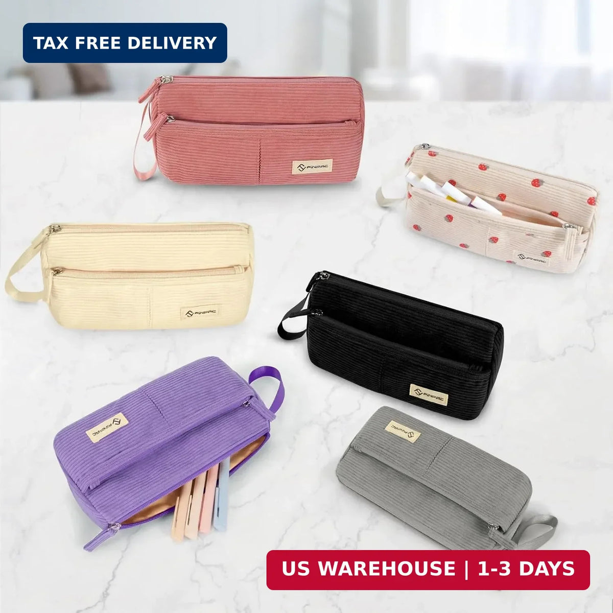 Corduroy Triangle Makeup & Pen Storage Bag - Portable Organizer