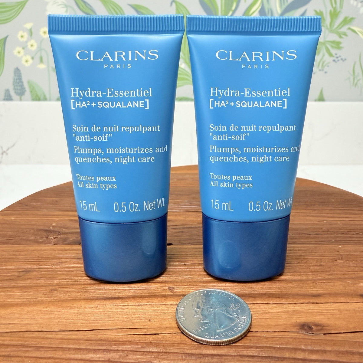 Clarins Hydra Essentiel Night Moisturizer with Double Hyaluronic Acid 0.5oz Set