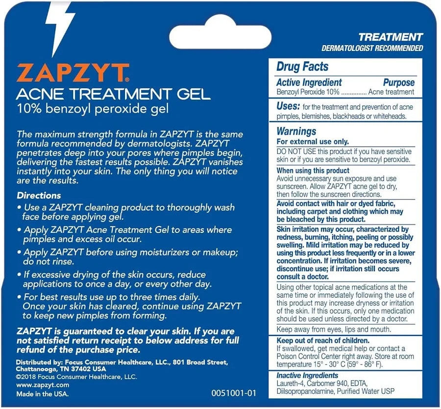Maximum Strength Acne Treatment Gel with Benzoyl Peroxide - Oil-Free, 1 oz, Pack of 6