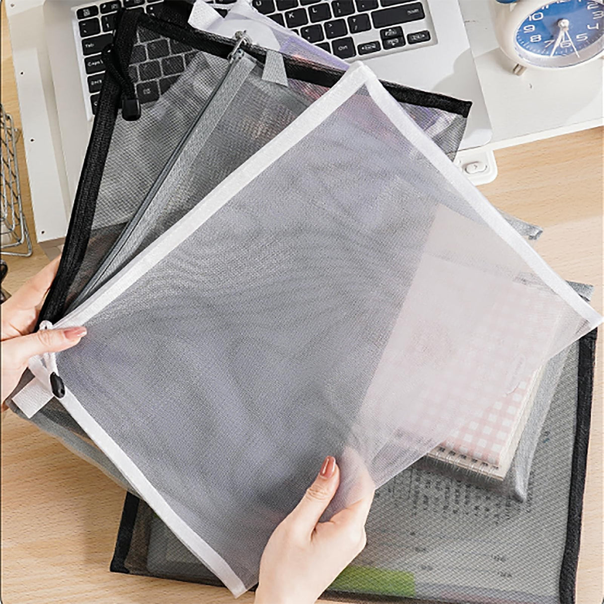 Mesh Zipper Pouch Set - 10pcs Nylon Organizer Bags for Travel, Office & Storage