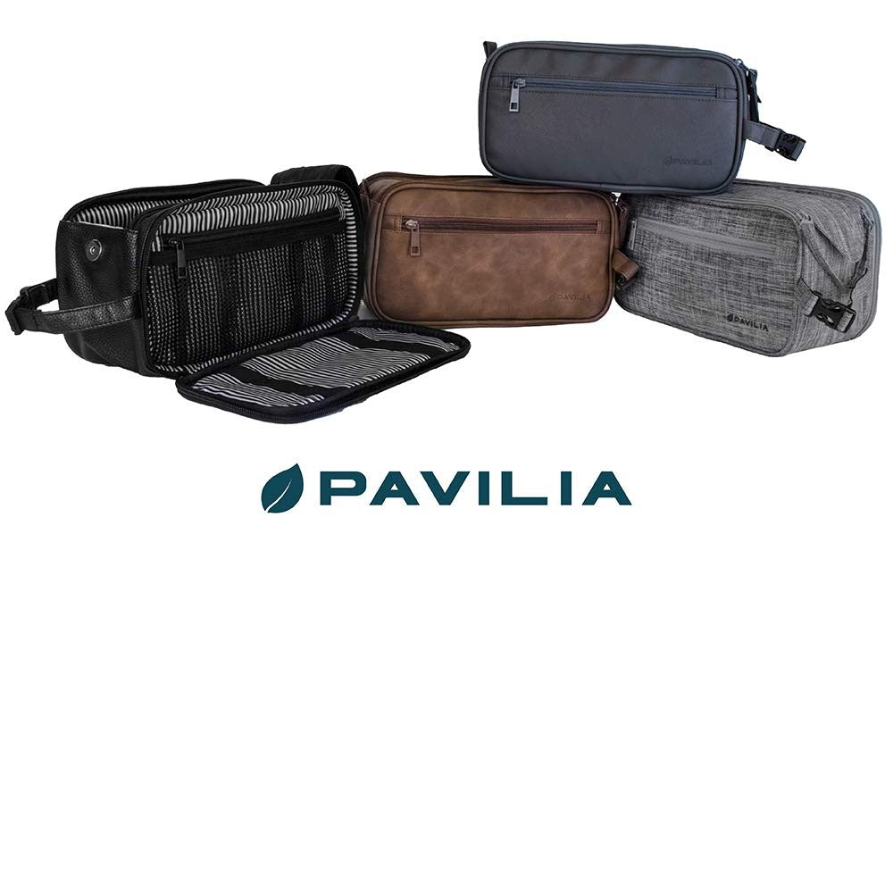 Men's Travel Toiletry Bag Leather Dopp Kit Organizer with Water-Resistant Interior