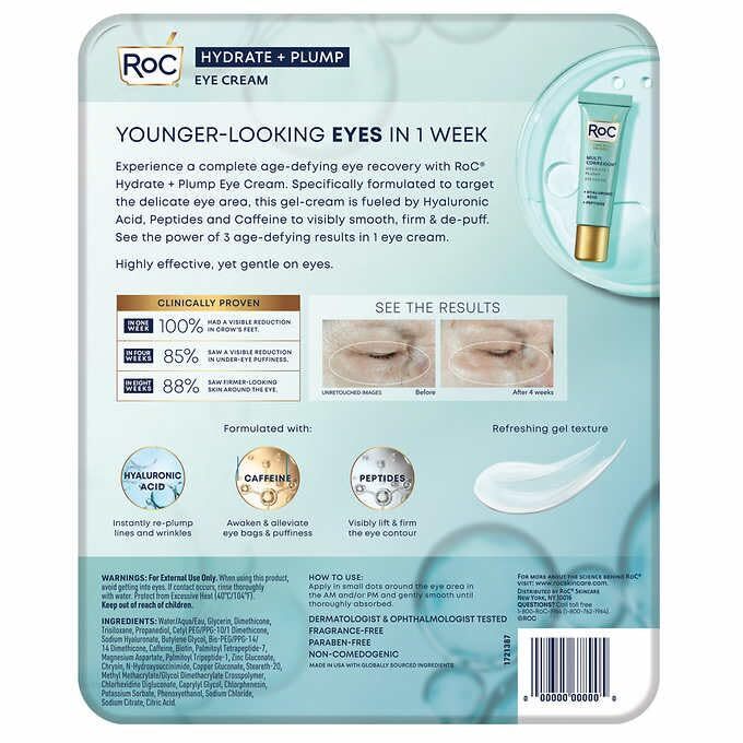 RoC Hydration and Replumping Eye Cream 0.6 oz 3-Pack - Deep Hydration & Wrinkle Rejuvenation