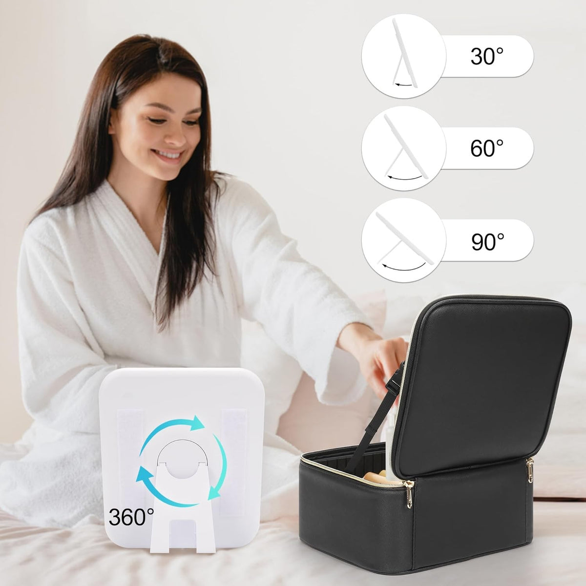 Travel Makeup Bag with LED Light Mirror Cosmetic Organizer