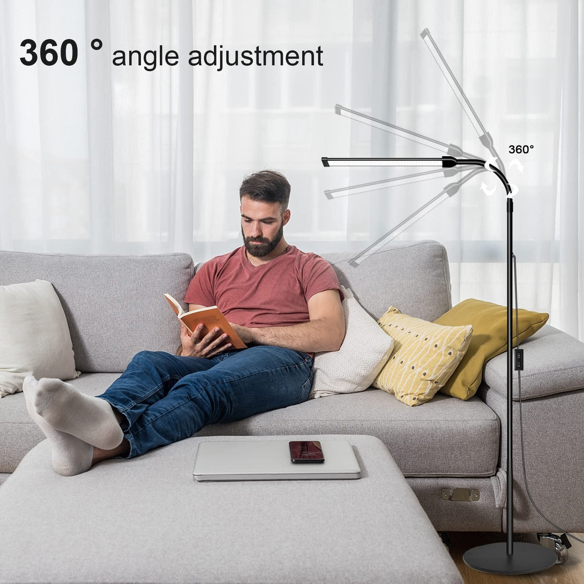 Dimmable LED Floor Lamp with Adjustable Color Temperature 3000K-6000K - Modern Bedroom & Living Room Light