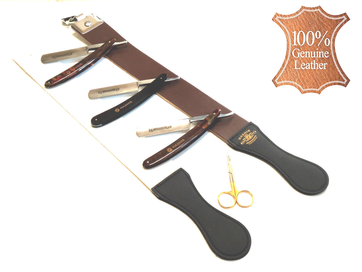 Professional Straight Razor Set - 3 Razors, Leather Strop & Scissors