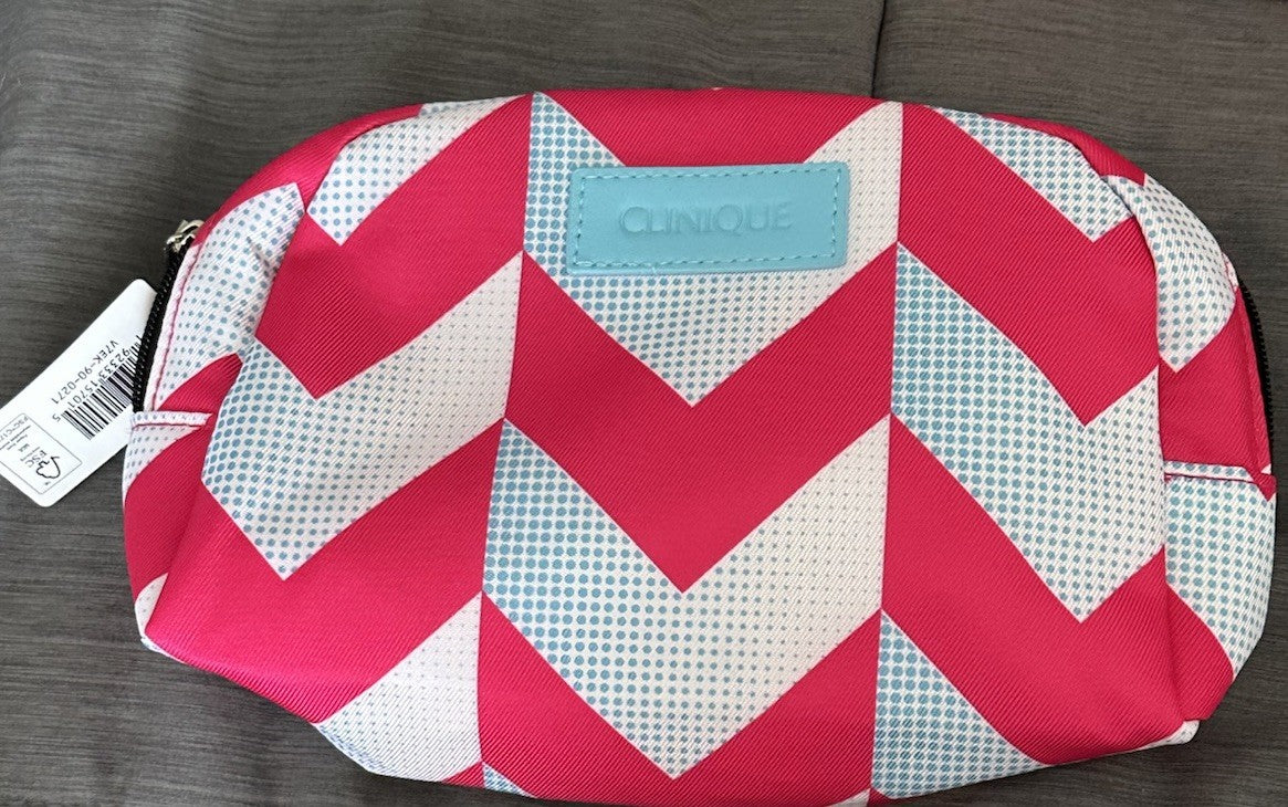 Pink and Blue Chevron Makeup Bag - Cosmetic Organizer with Tag