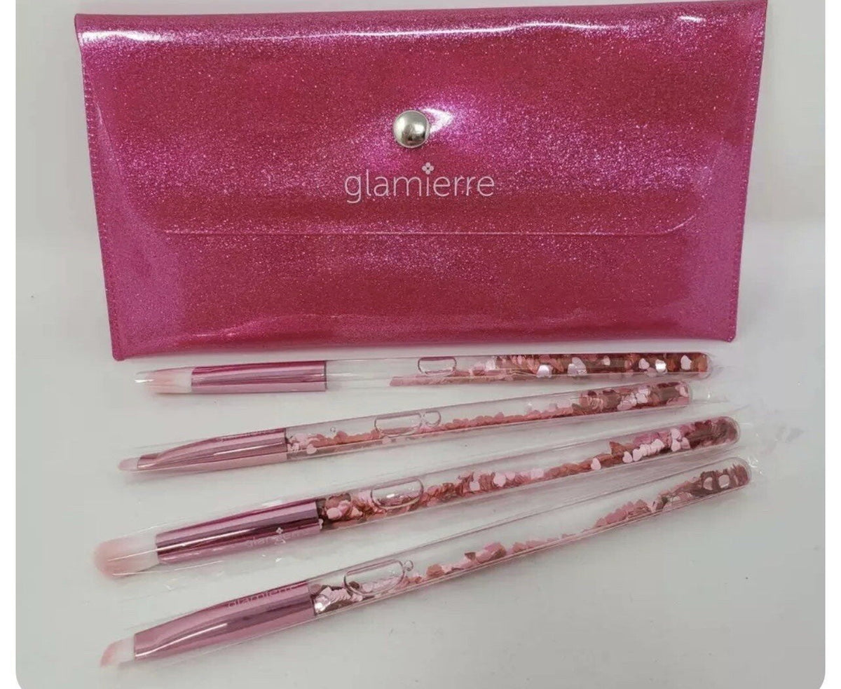Pink Glitter Eye Makeup Brush Set - 4 Piece Collection for Eyeshadow & Precision Application
