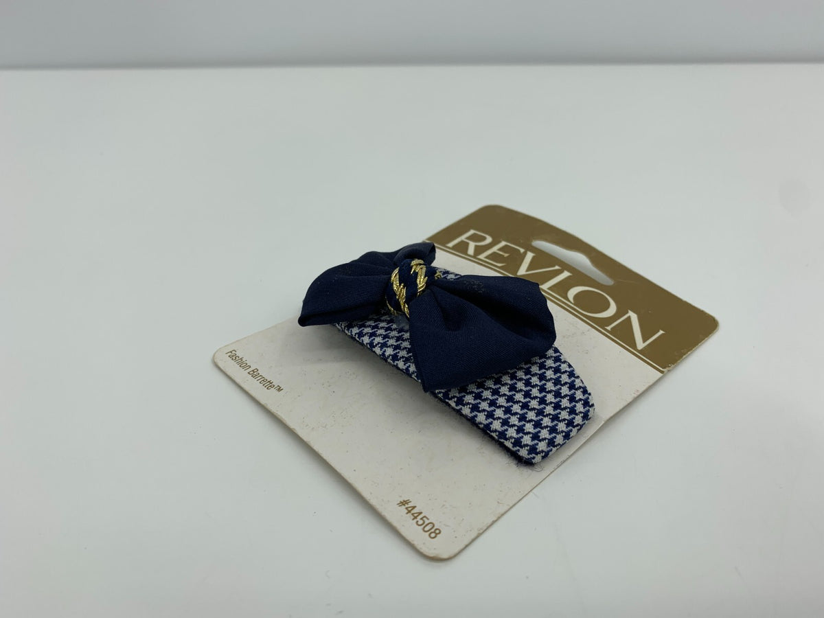 Vintage 90s REVLON Barrette Houndstooth Blue/White Fabric Checkered