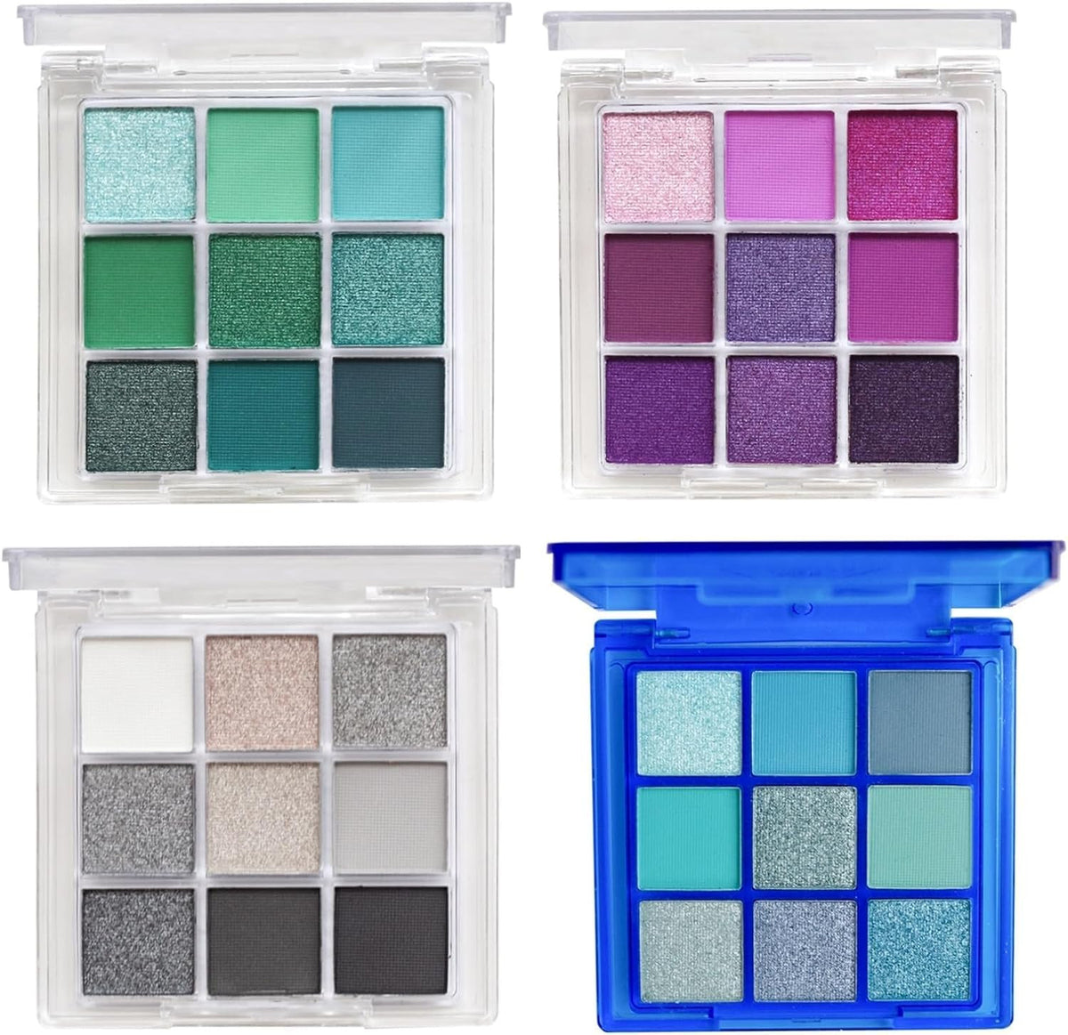 4-Piece Eyeshadow Palette Set with Matte and Glitter Finishes - Vibrant Colorful Eye Makeup