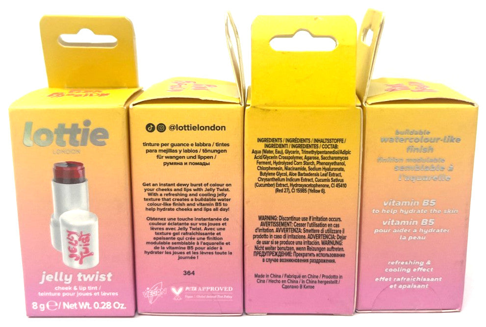 Lottie Jelly Twist Cheek & Lip Tint Duo - Pink Passion (4 Pack, 0.28 oz Each) Sealed