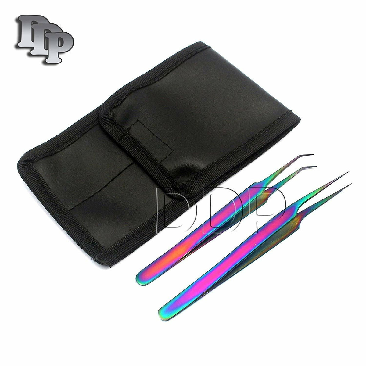 2 Pairs Eyelash Extension Tweezers Set - Titanium Angled & Straight Tips