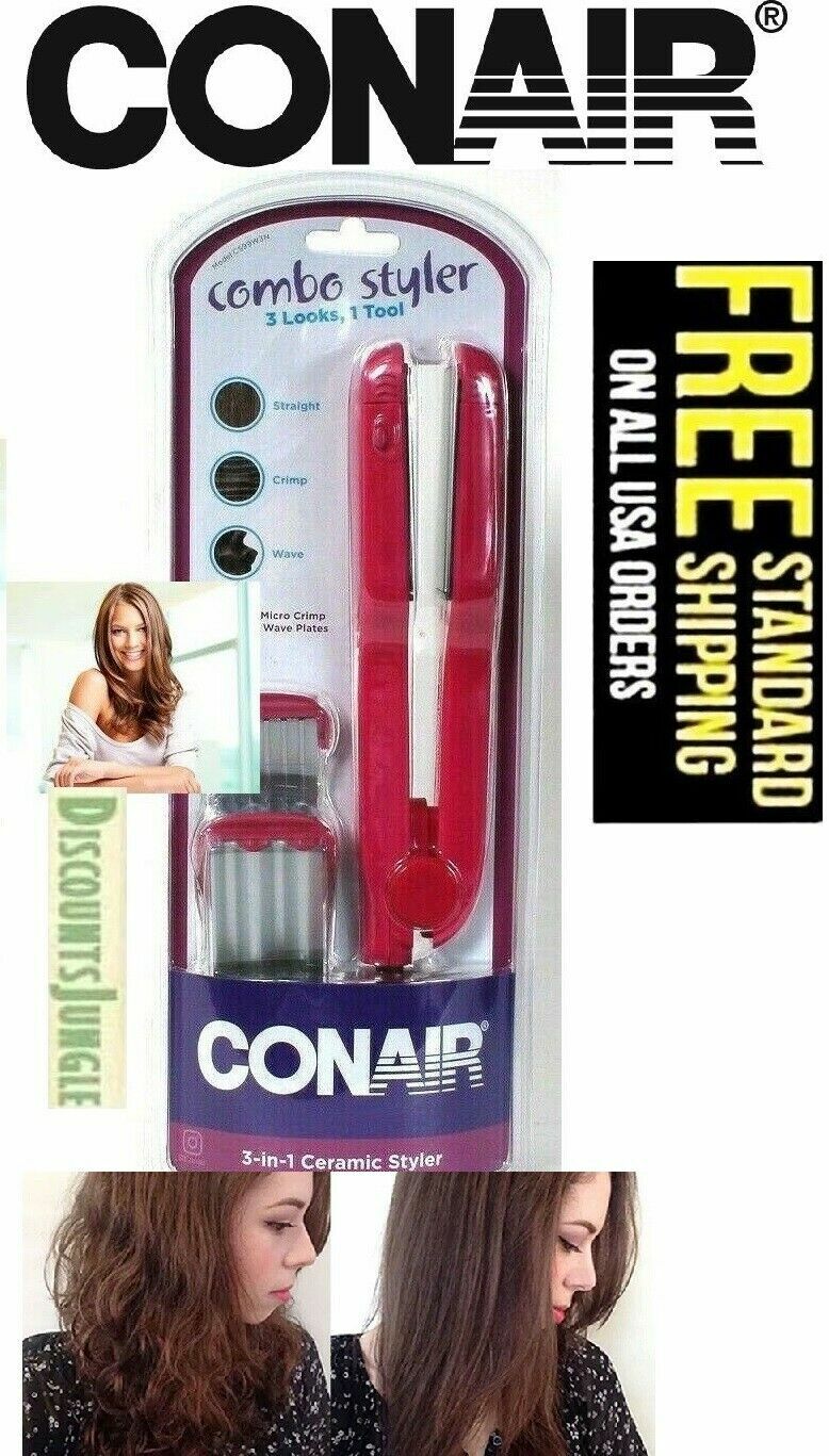 Conair 3-in-1 Hair Styler Flat Iron Micro Crimp Deep Wave Plates