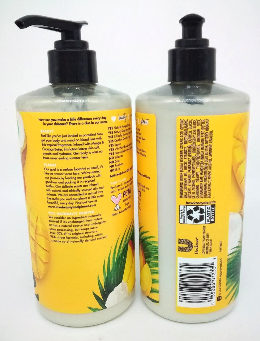 Love Beauty & Planet Mango Cupuacu Butter Body Lotion 2PACK 13.5oz NEW