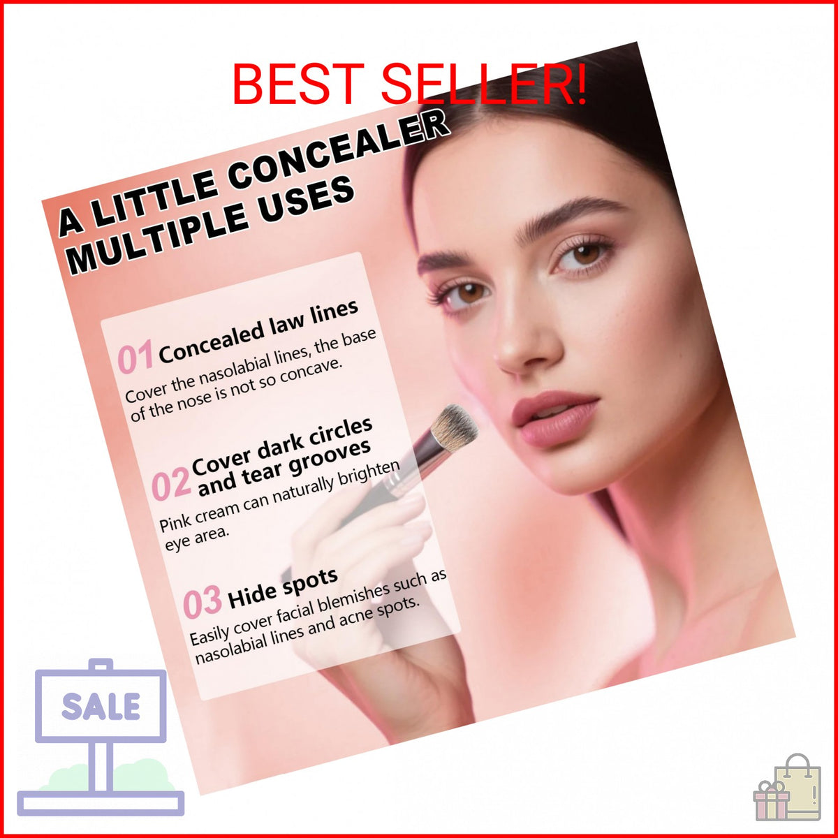 Under Eye Brightener Concealer with Brush - Pink