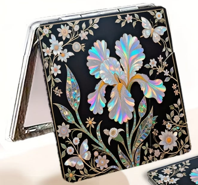 Portable Travel Pocket Mirror with Faux Leather Inlay - Compact & Folding