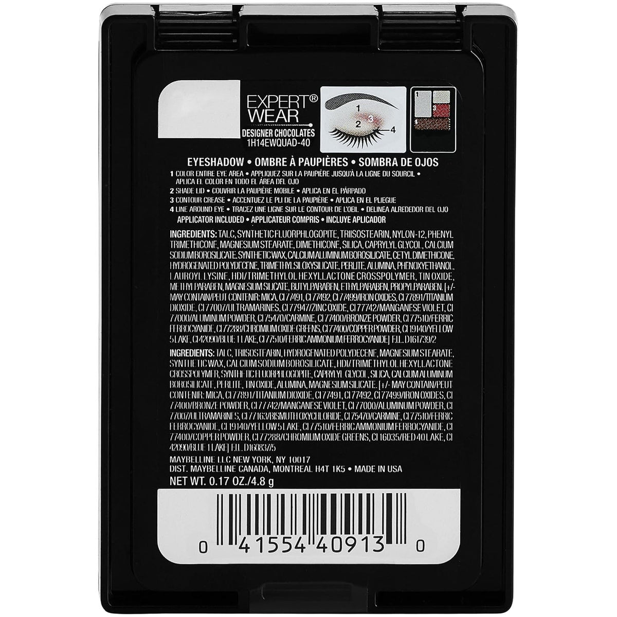 Maybelline Expert Wear Eyeshadow Quads - Designer Chocolates 40Q, 0.17 oz, 2 Pack