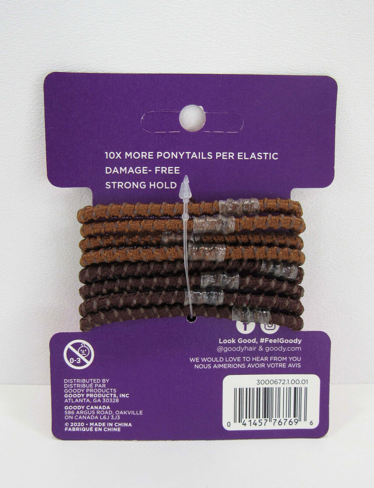 Goody Brown Hair Elastics Ties Non-Slip Light & Dark 76769 8-Ct