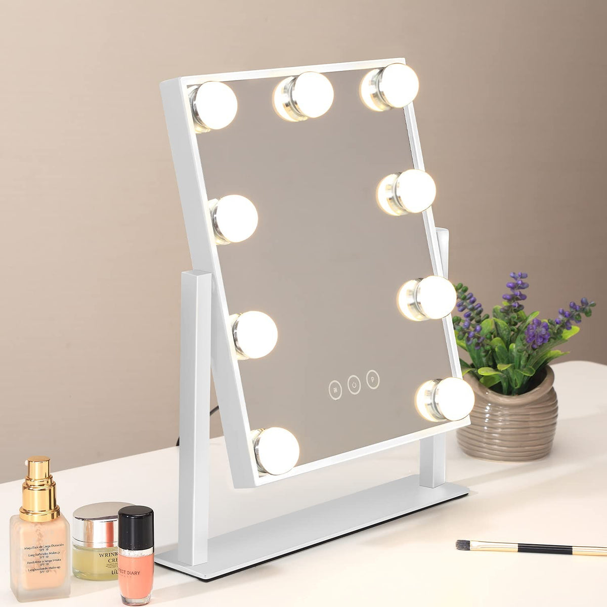 Lighted Makeup Vanity Mirror with Adjustable Brightness & 10X Magnifier - White, 12x14.4 Inches