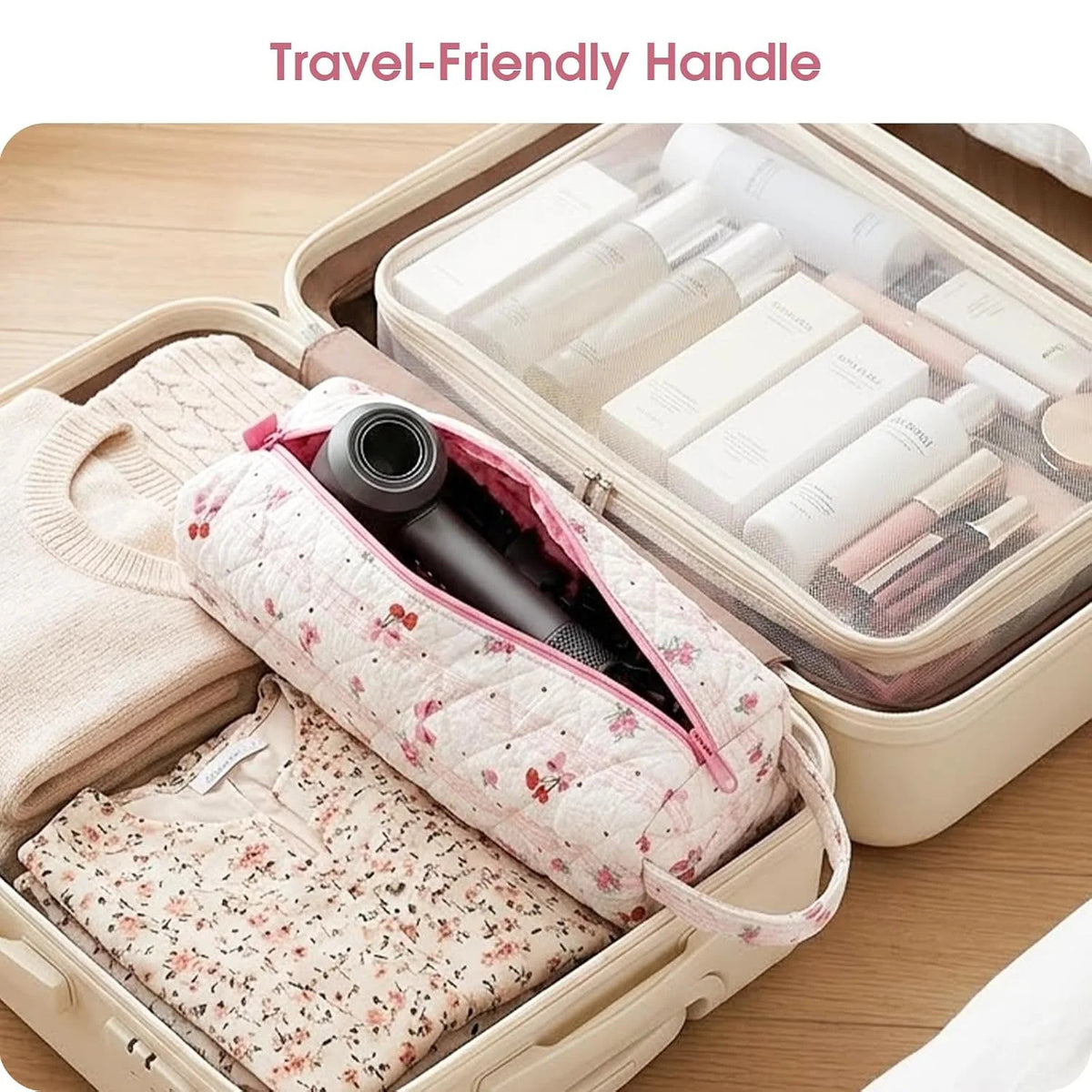 Cherry Pattern Hair Tools Organizer Bag for Travel & Styling Accessories
